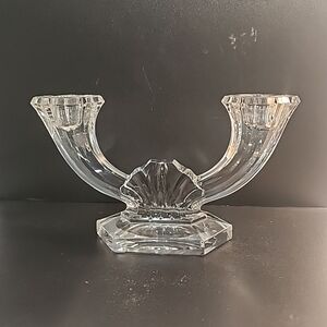 Vtg Val St. Lambert Art Deco Crystal Double Arm Candlestick Belgium 1930s READ